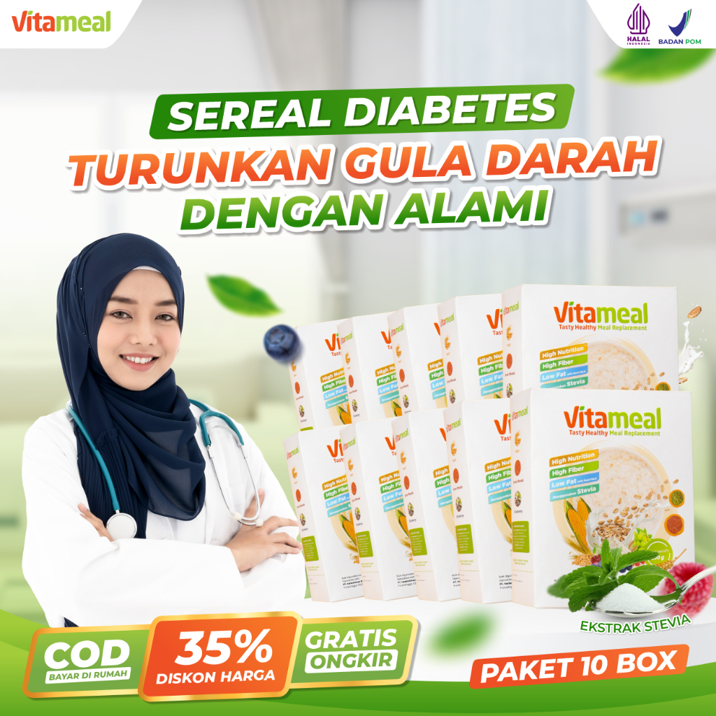 

Vitameal Paket 10 Box - Sereal Diabetes Multigrain Ekstrak Stevia Efektif Turunkan Gula Darah Tinggi Dengan Alami