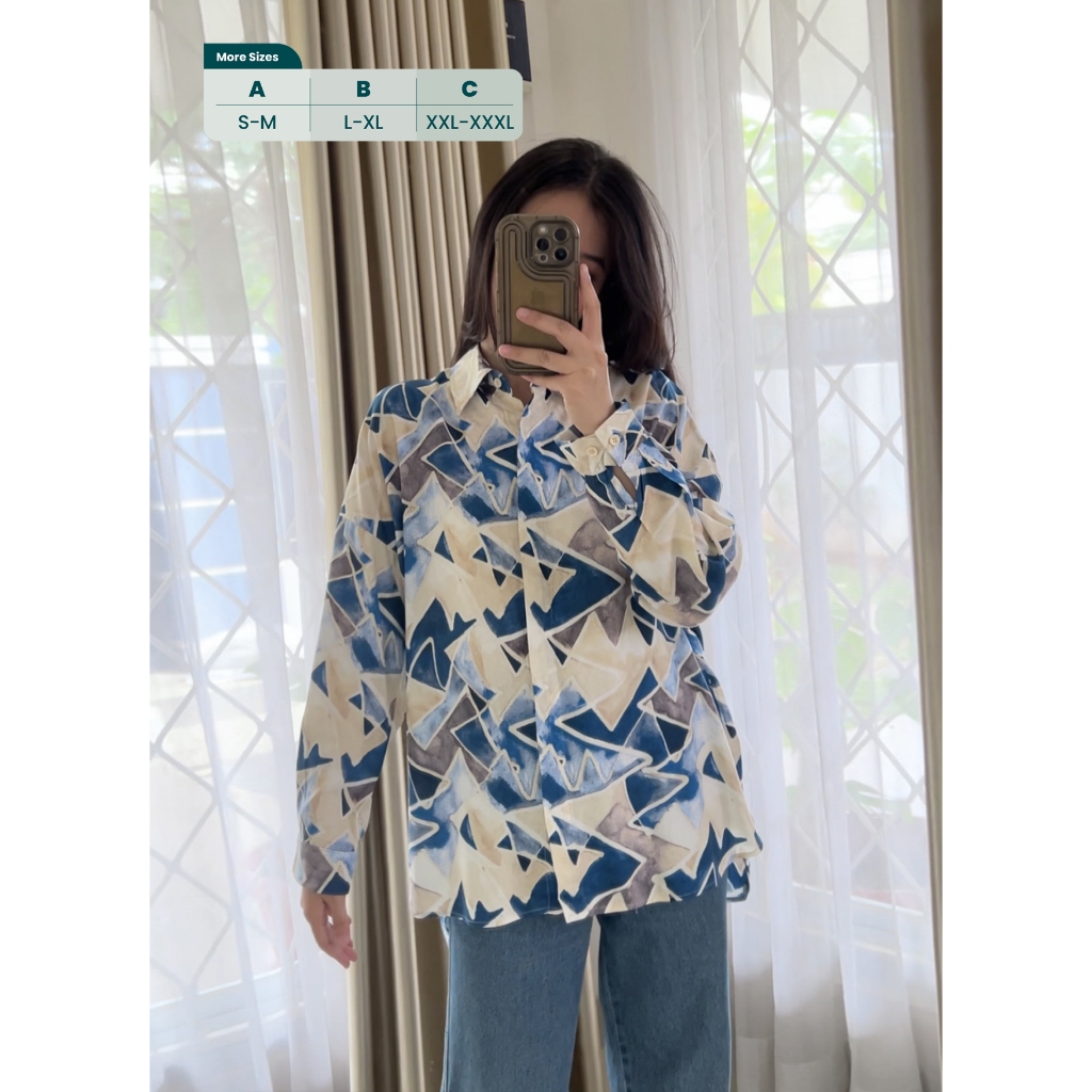 Ixora Danbi Oversized Shirt - Kemeja Wanita Oversize Lengan Panjang Motif Abstrak