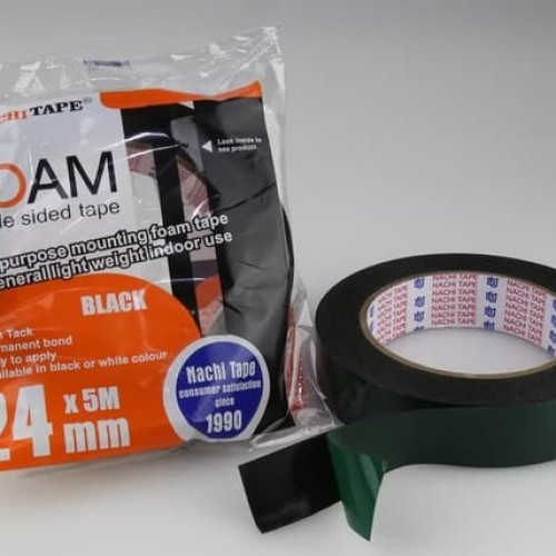

SOLASI/ISOLASI/SELOTIP Double Tape Foam 24 mm X 5m Warna Hitam Merek Nachi