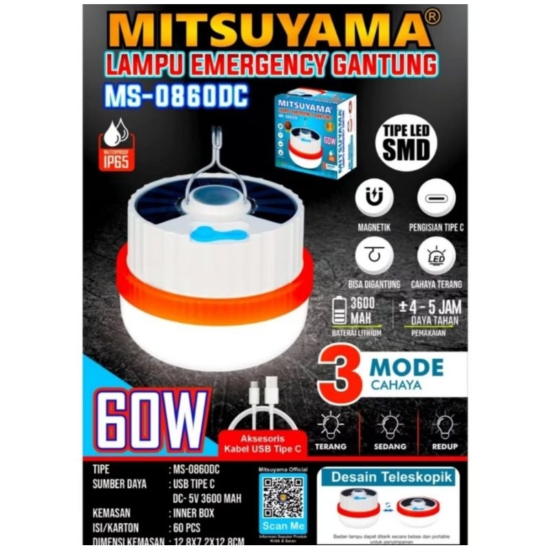 Mitsuyama Lampu Emergency Gantung Solar Panel MS-0860DC 60watt