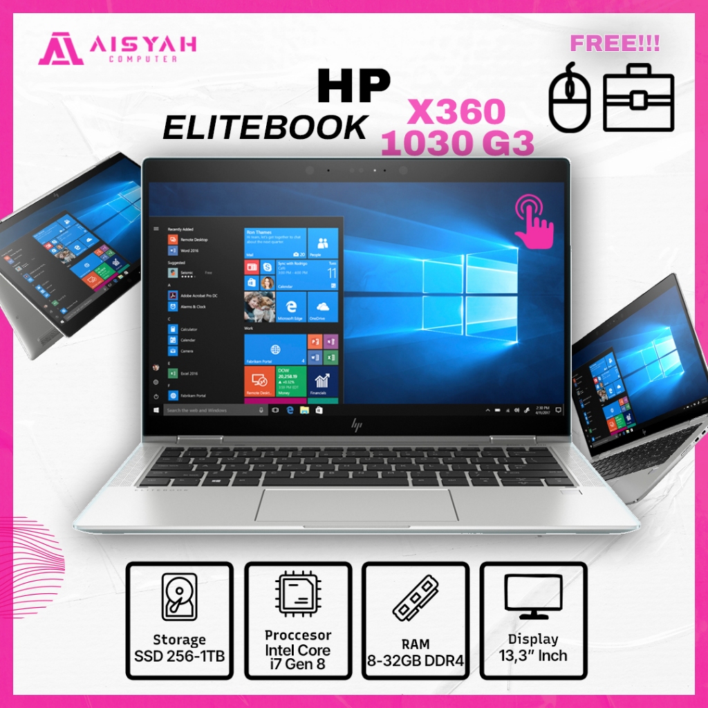 HP Elitebook X360 1030 G3 Touchscreen / Core i7 Gen 8 / Laptop 2-in-1 Mulus BERGARANSI