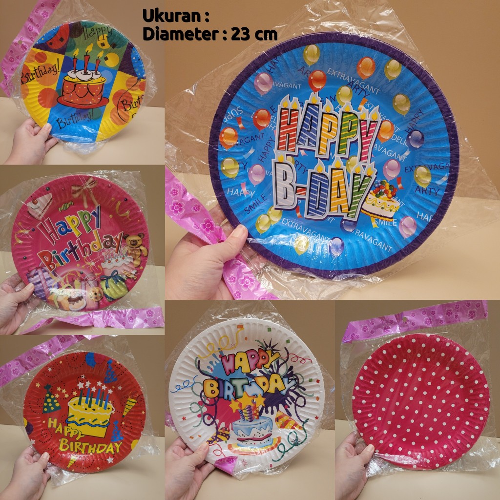senangSBY 10PCS PIRING KERTAS BESAR KUE TART ULANG TAHUN MOTIF HBD PAPER PLATE CAKE 008