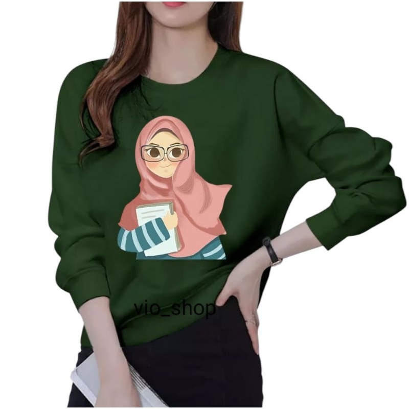 Baju Kaos Lengan Panjang Wanita dewasa Kekinian Terbaru Motif Hijab Buku