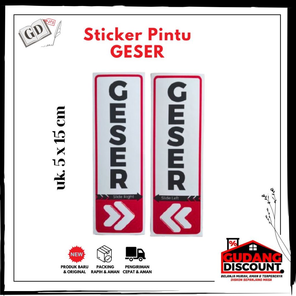 

GD/Sticker Pintu Label Geser Slide Right / Left Horizontal Stiker Vinyl Pintu Geser Kiri Kanan 5 x 15.5 cm, Satu Pasang