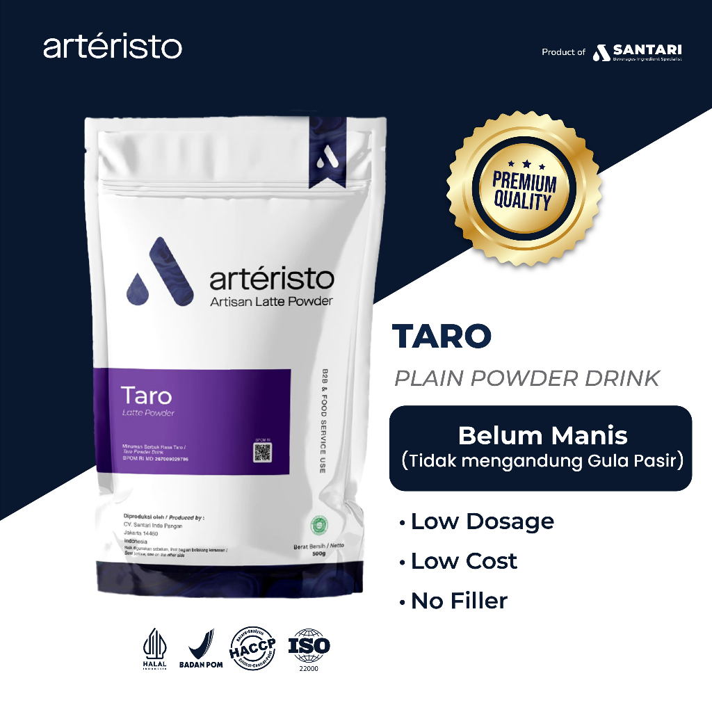

ARTERISTO TARO PREMIUM POWDER DRINK 500GR - TANPA GULA PASIR - Bubuk Minuman