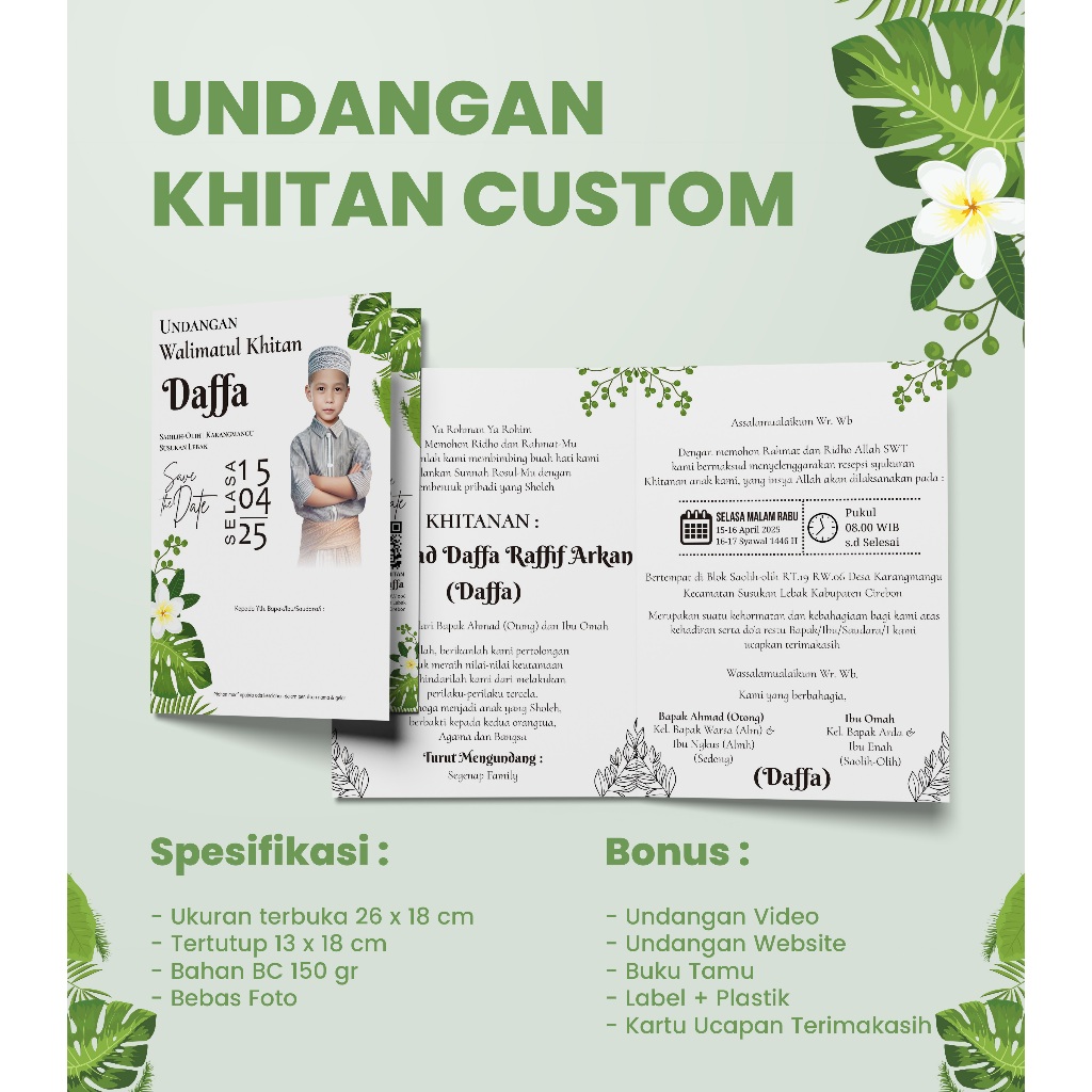 UNDANGAN KHITANAN HIJAU | UNDANGAN KHITANAN ANAK | UNDANGAN MURAH