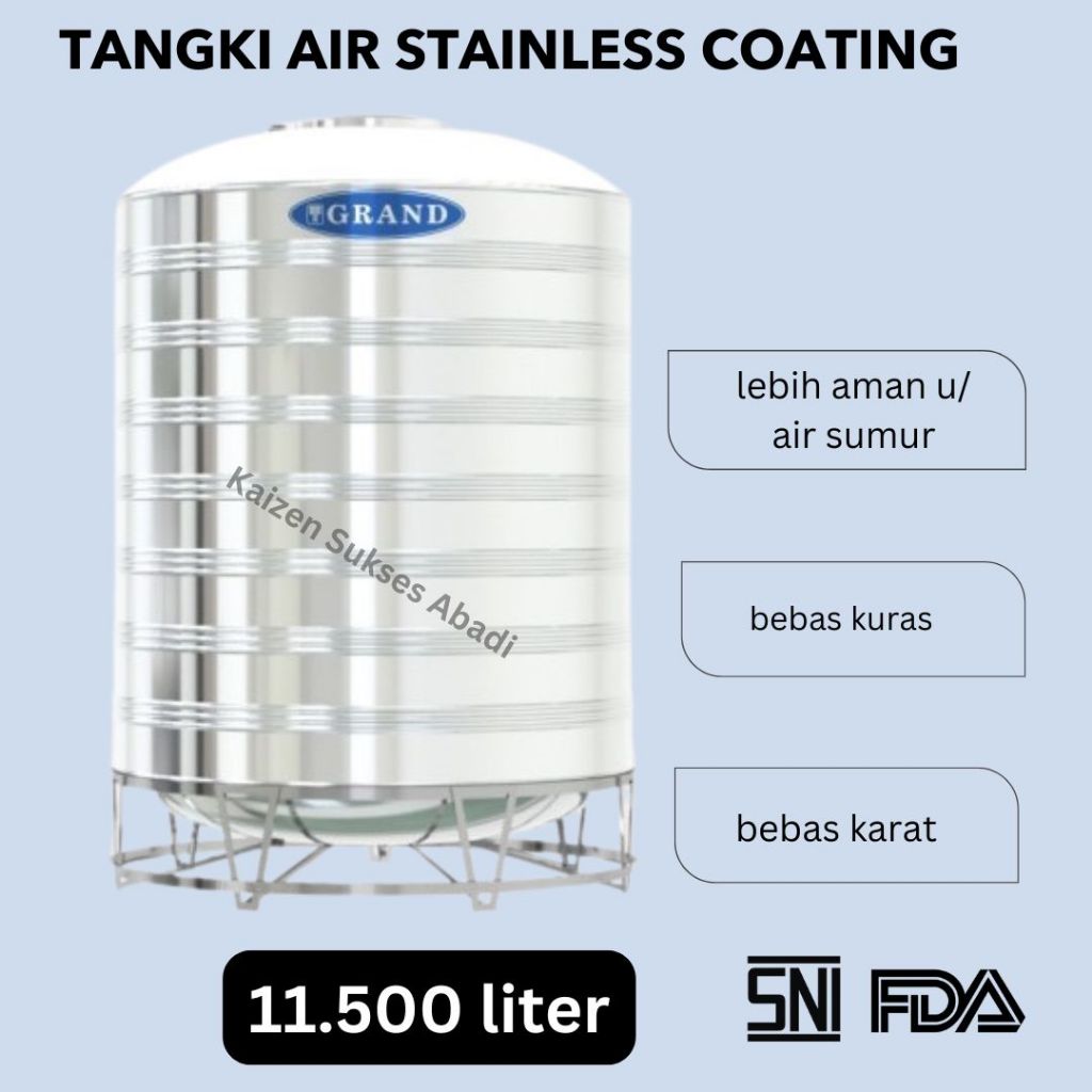 tandon tangki toren air sumur stainless stenlis steel vertikal COATING atas rumah merek tedmond gran