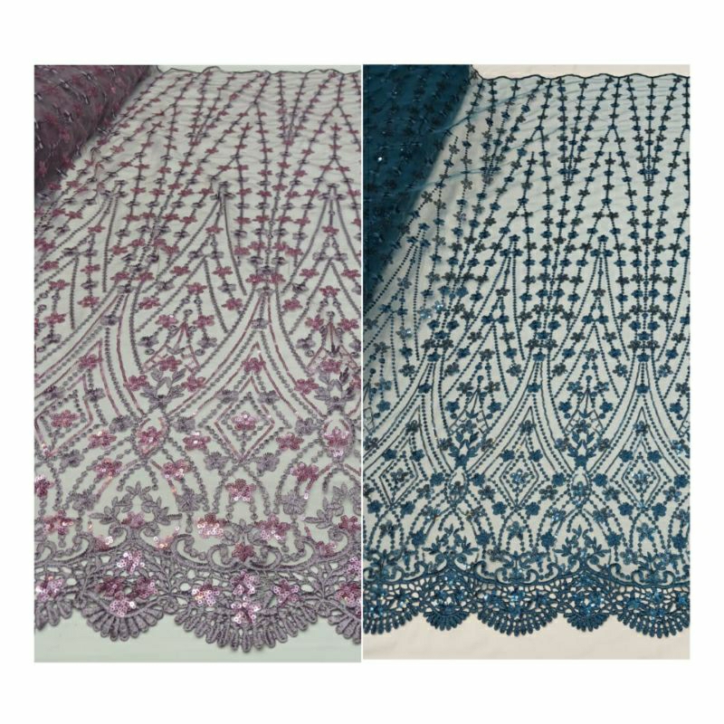 New termurah Kain tile payet /Kain tile bordir pinggir/Tule sequin/Payet sekuin/Bahan tile mewah/Bro