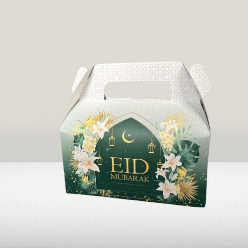 

10 pcs gable box edisi lebaran bahan ivory kemasan kue kering dus hampers eid mubarak ukuran 22x11x11 cm