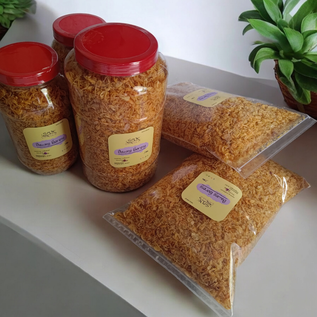 

Bawang Merah Goreng Sumenep 1kg 1000gram Toples & Zip Refill 100% no tepung bebas MSG Sumber Makanku