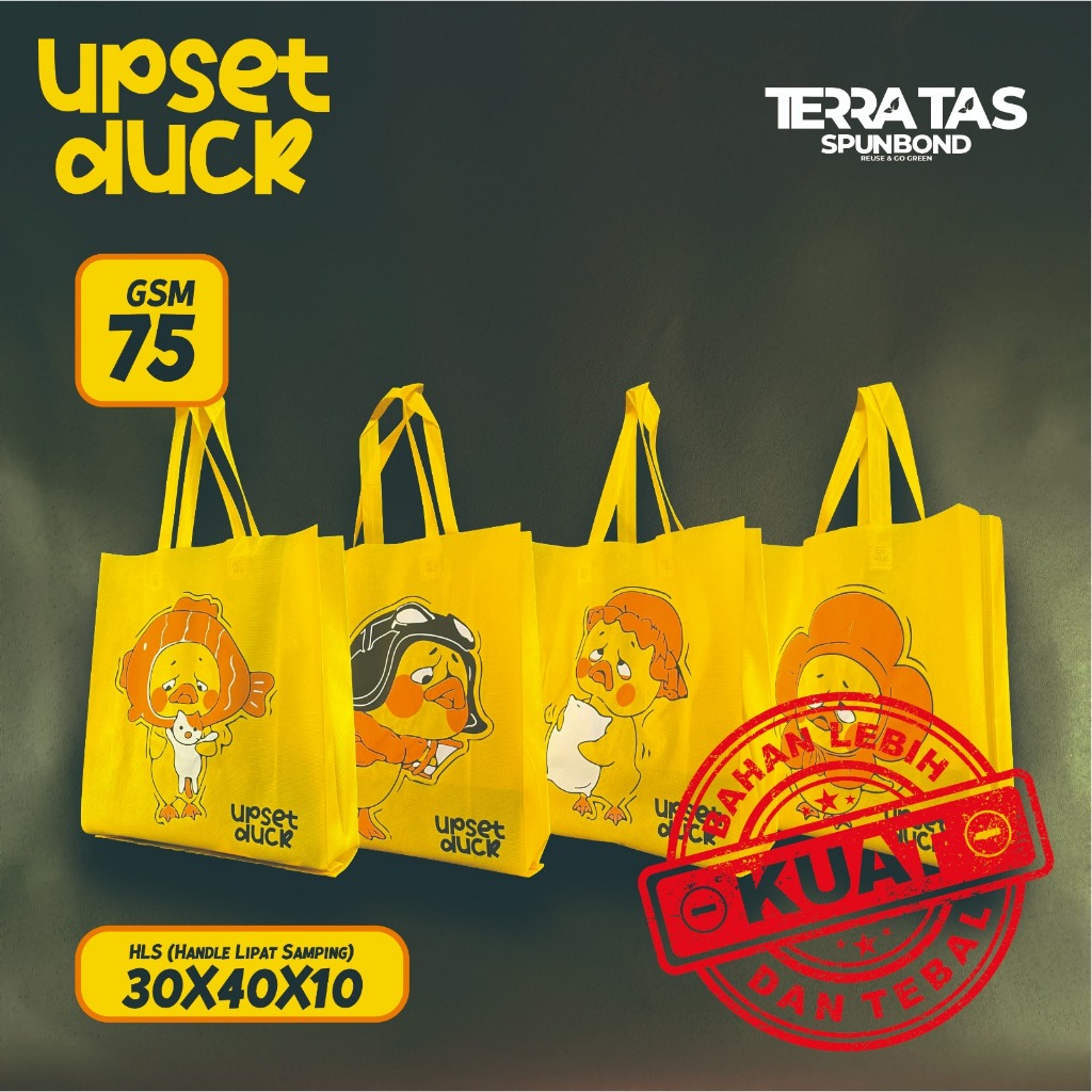 

Premium Special Edition Tas Spunbond Goodie Bag Kain Upset Duck Kuning 75 GSM 30x40x10