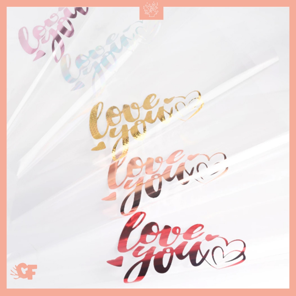 

15 LEMBAR Kertas Buket Bunga Transparan Love You OPP Flower Wrapping Paper Transparan Cellophane CF KB60