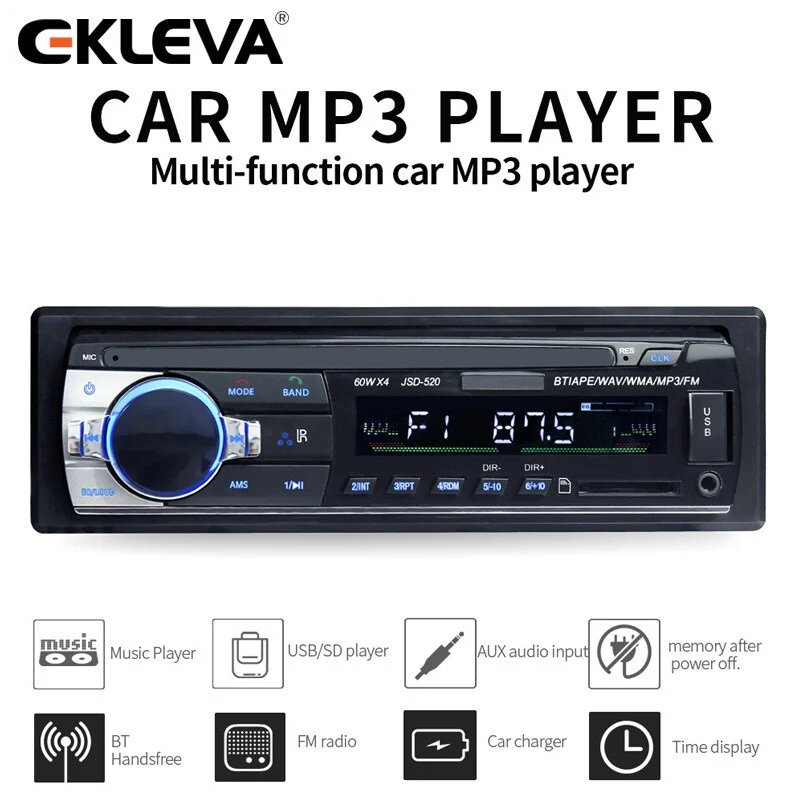 EKLEVA Radio Stereo Mobil Pemutar MP3 Output 60Wx4 Bluetooth FM MP3 Penerima Radio Stereo Aux dengan