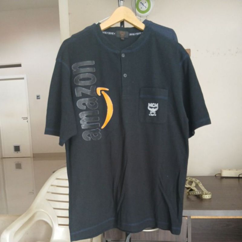 Kaos katun MCM X AMAZON second Original jumbo  super tebal berstruktur hitam pekat kerah masih kenca
