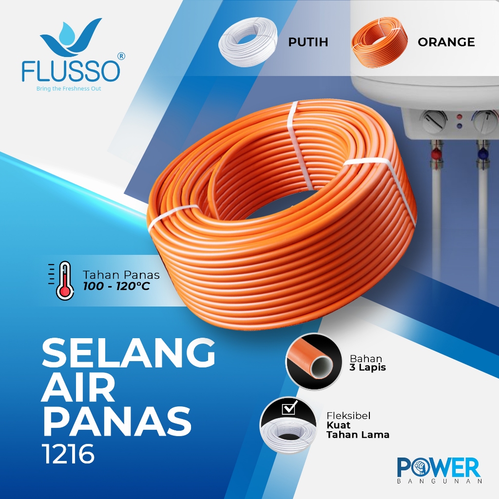 Flusso Selang Air Panas Selang Water Heater 1/2 Inch Selang Dekorasi Pipa Elastis| | 844