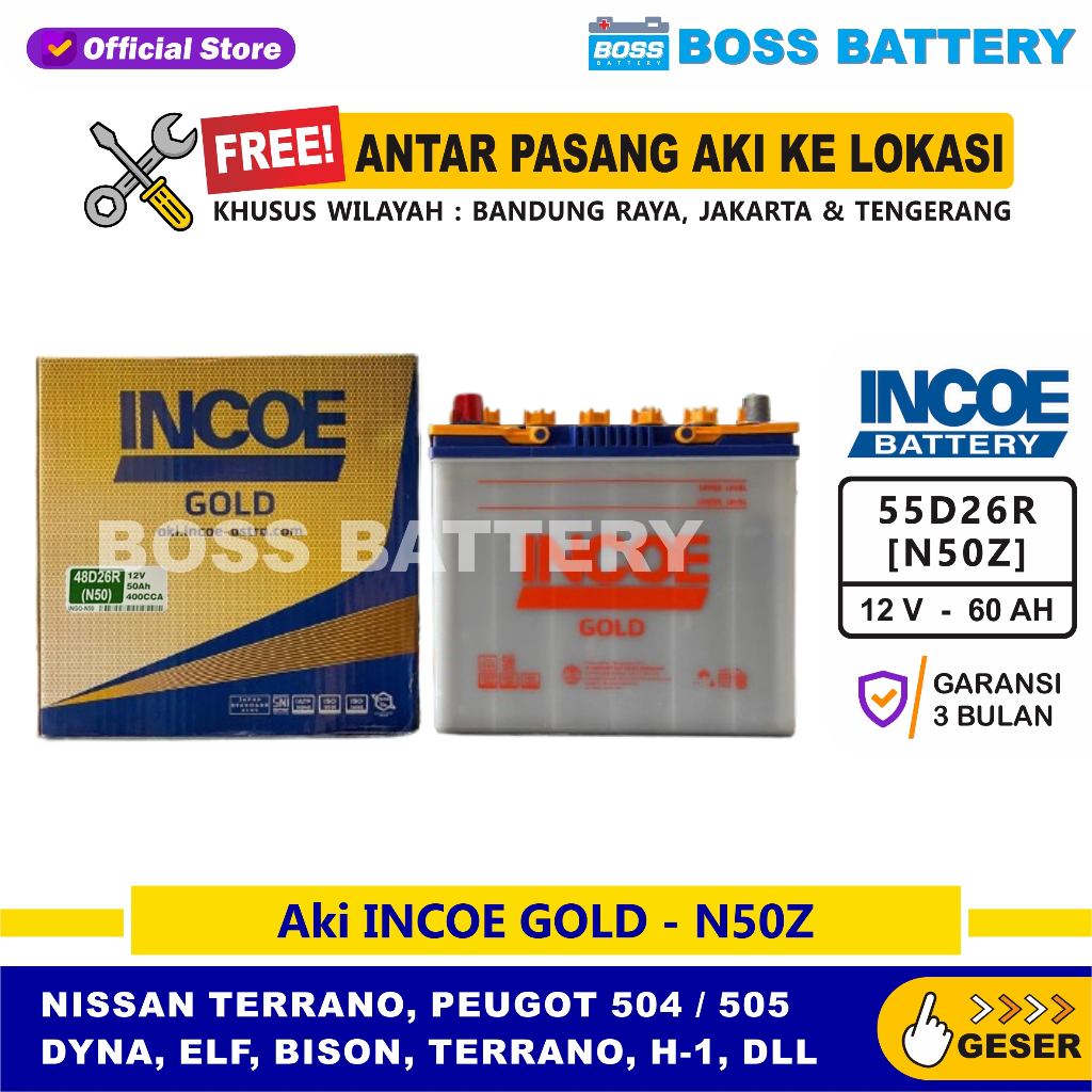 Aki INCOE GOLD N50Z - 60 Amper, Aki INCOE ASTRA OTOPARTS