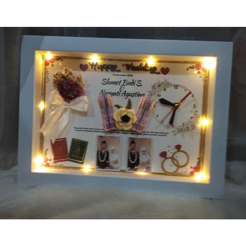 SEHARI LANGSUNG Kado Nikahan/Wedding/Mahar/Walimatul Ursy/JAM/Bingkai 3D Premium/Pigura/35x25/Figura