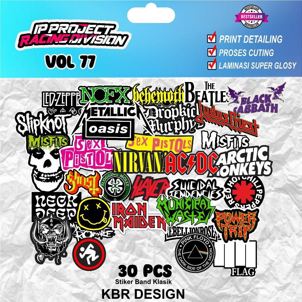

30 PCS SUDAH PRIN CUT / TINGGAL TEMPEL SUDAH potongan Stiker Band Klasik Rock Band MusicPunk Rock