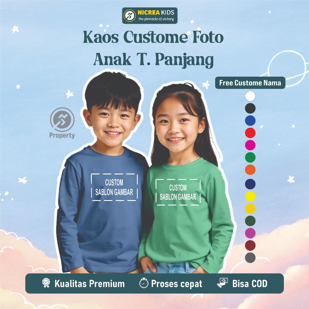 Kaos Anak Foto Custom Sablon Foto Usia 1-12 Thn Tangan Panjang Cewek Cowok Terlaris