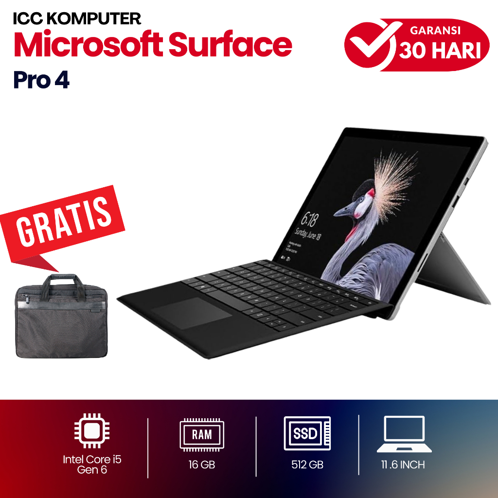 Microsoft Surface Pro 4 Core i5 Gen 6 Ram 8GB SSD 256GB - Laptop 2-in-1 - Second Mulus Bergaransi