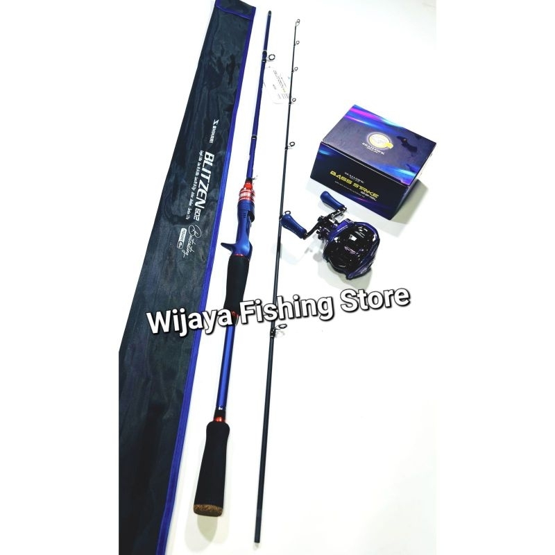 Set Joran Pancing BC Casting Biru Shikari Blitzen 180 dan Reel Seahawk Bass Strike