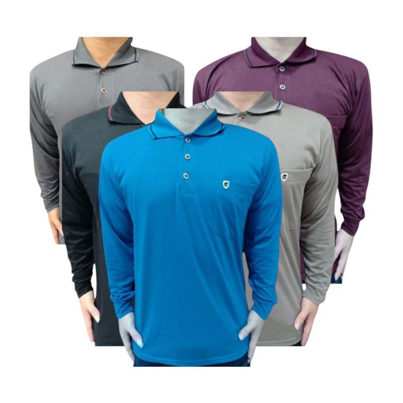 kaos kerah lengan panjang/kaos kerah pria/kaos kerah wangky/kaos kerah pria katun tc kantong depan