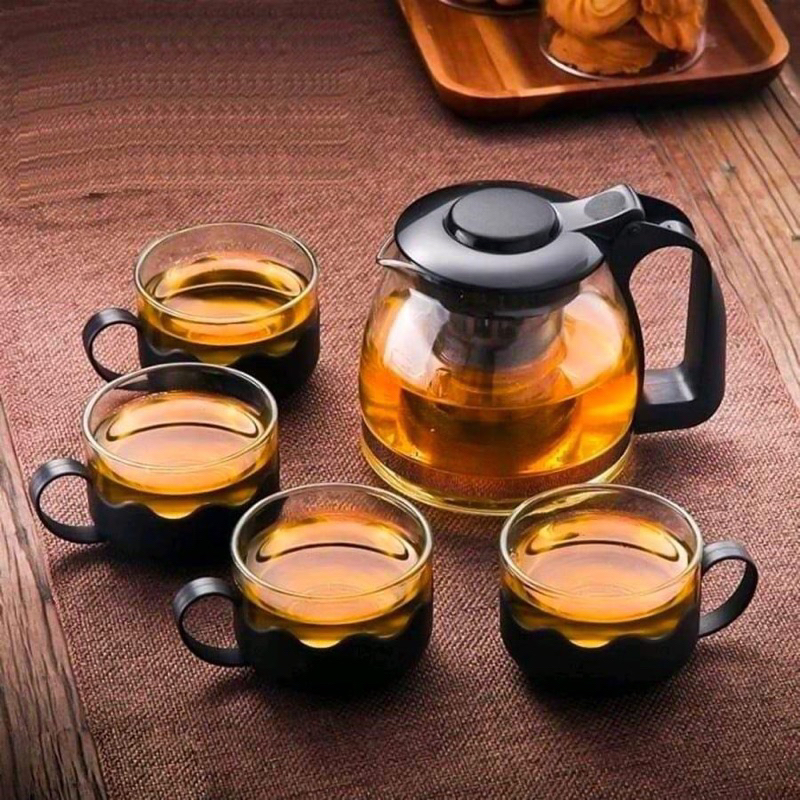 [5in1] Set Teapot Saring Ceret Teko Gelas Cangkir Kaca termurah cocok untuk lebaran