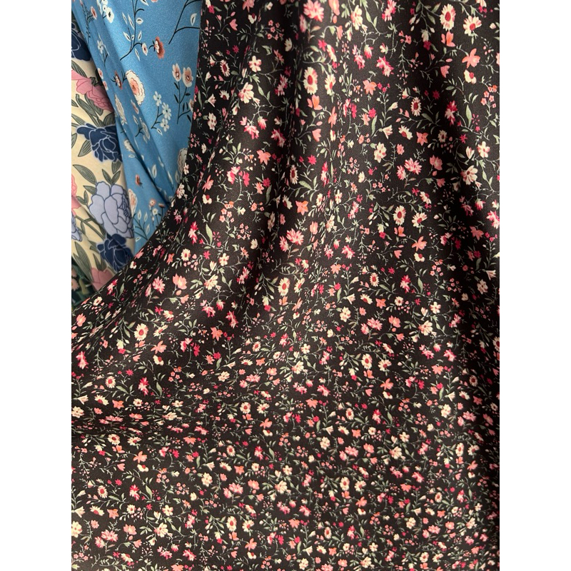 kain katun rayon viscose premium motif bunga kecil hitam terbaru best seller