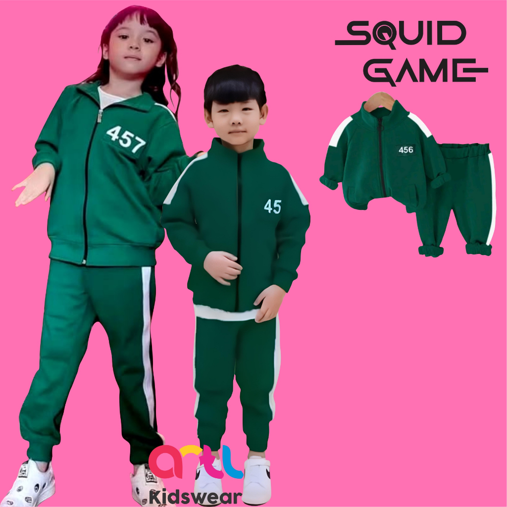 Terbaru Set Jaket Squid Game Anak Laki-Laki Perempuan Usia 1-12 Tahun