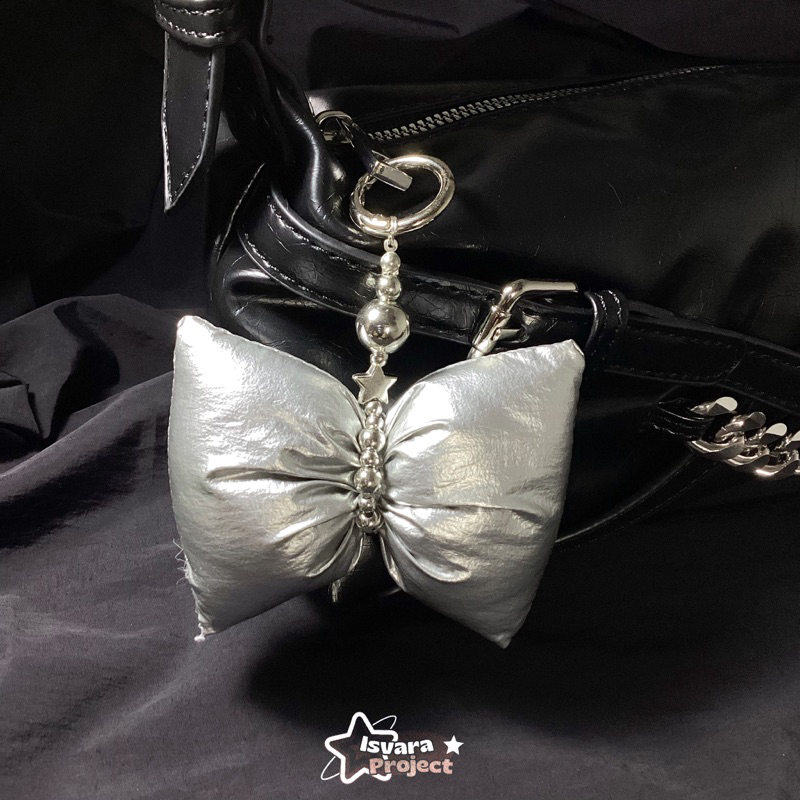PUFFY BOW CHARM SILVER BAG CHARM STAR RIBBON Y2K AESTHETIC BAG CHARM PITA FLUFFY BOW BAG CHARM