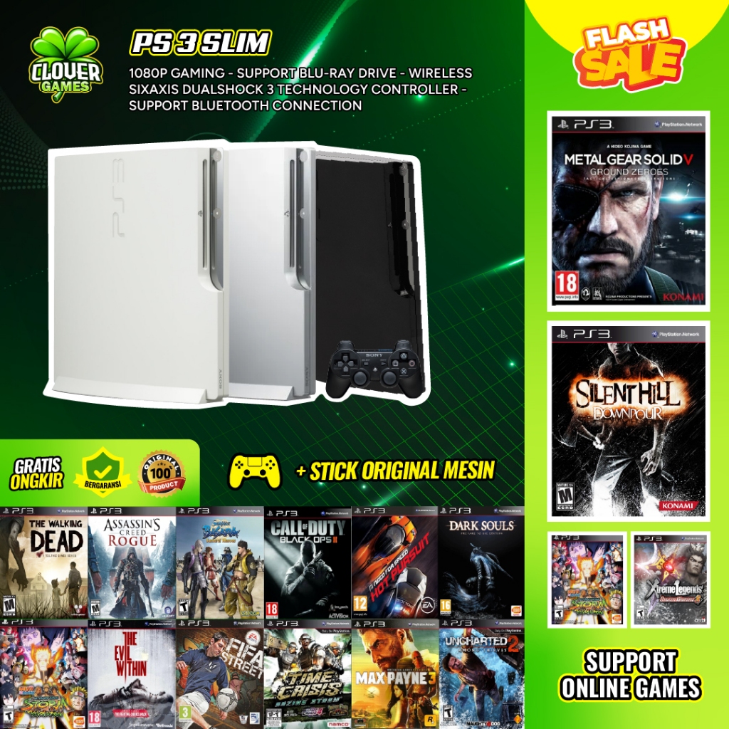 PS3 Slim Second Playstation 3 Sony Bundle Stick Original Mesin Hdd Putih 1TB / 500GB / 320GB / 250GB