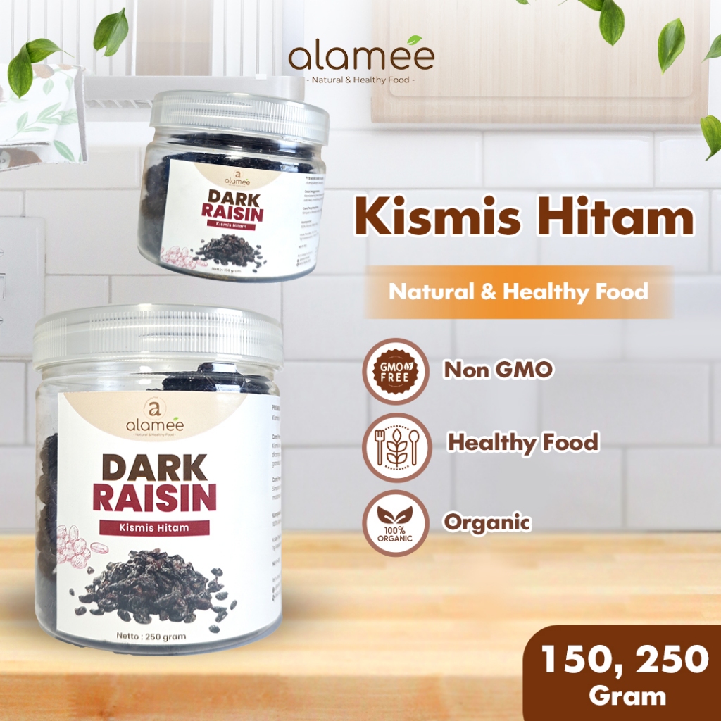 

ALAMEE Dark Raisin Cemilan Buah Sehat Kismis Hitam Manis Dried Fruit Black Raisin PREMIUM 250gr