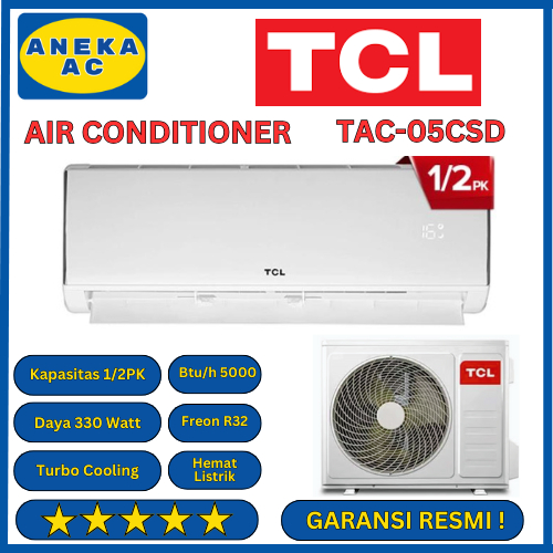 AC TCL 1/2 PK TAC-05CSD-XS STANDARD LOW WATT 330 WATT R32 TITAN GOLD 0.5 PK HEMAT LISTRIK