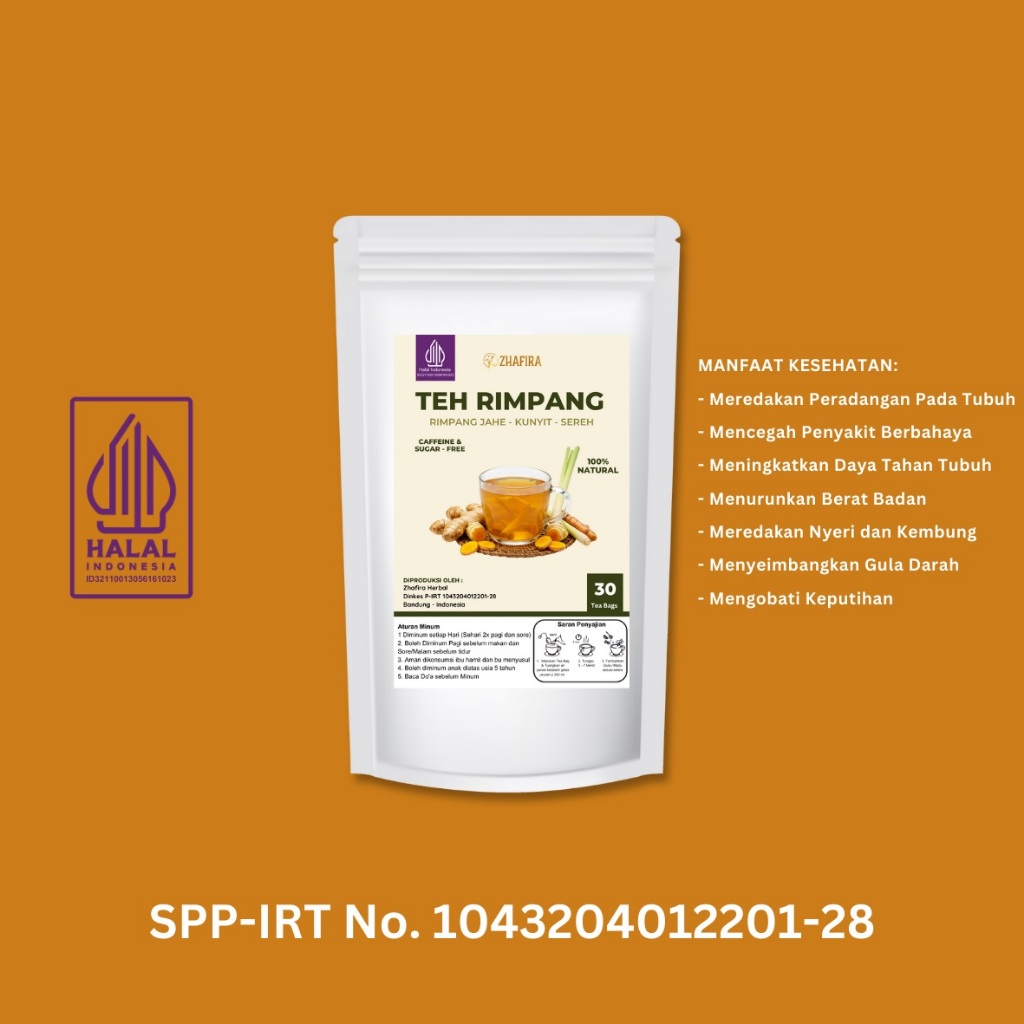 

Teh Rimpang Kunyit - Jahe -Sereh Zhafira - Teh Rimpang JSR -Teh Celup JSR