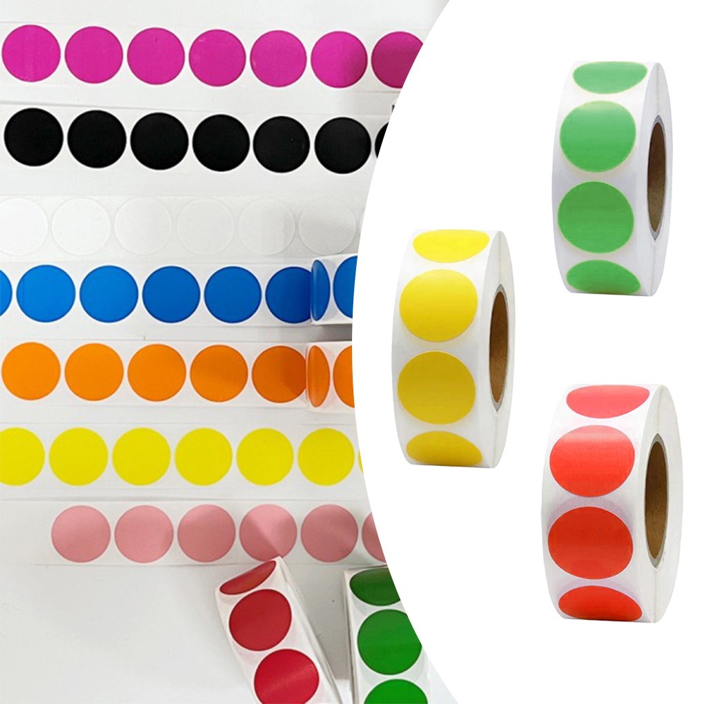500pcs/ roll Label Sticker Bulat Warna 25mm Stiker Bundar Polos Print Thermal Sticker Dot Marker Ser