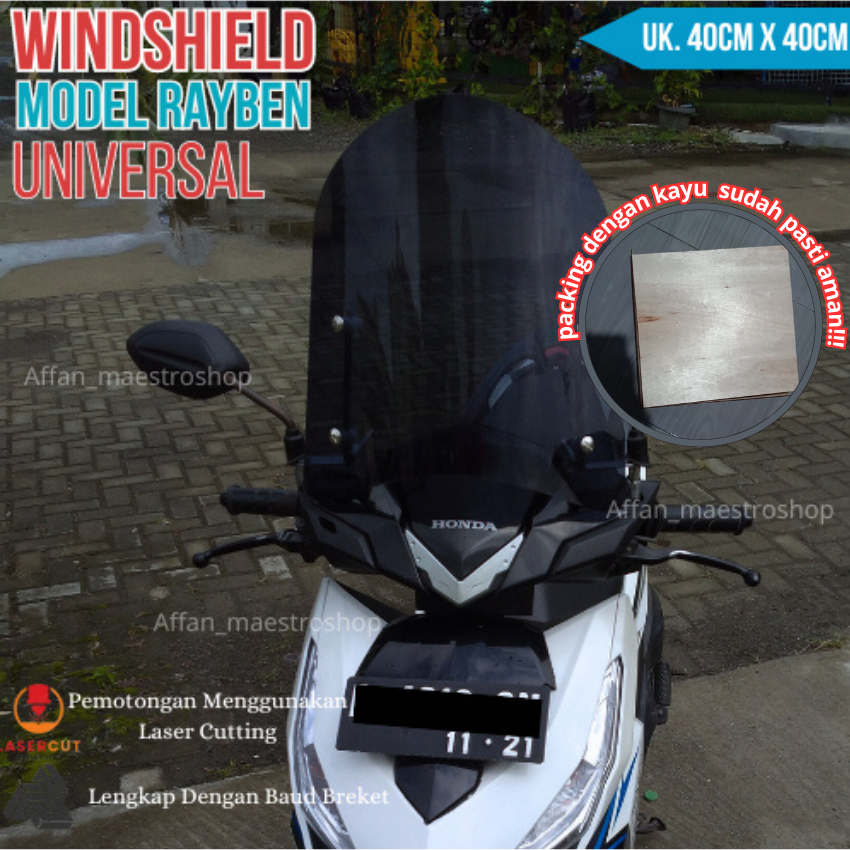Windshield Ukuran 40cmx 40cm Rayben Hitam Transparan Windsield Beat Windshield Windshield Universal 