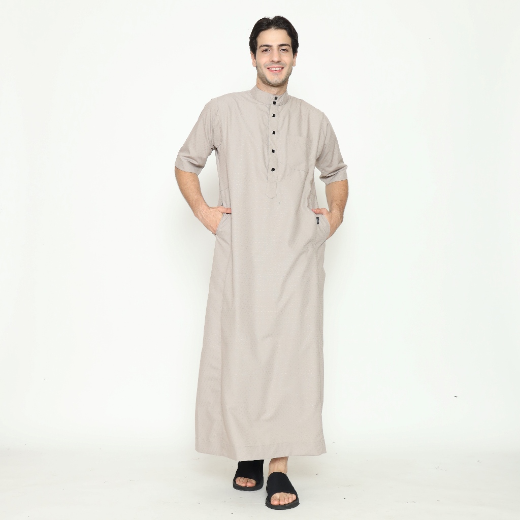 Gamis Lengan Pendek Pria Gamis Emboss Motif Jubah Muslim Baju Pria