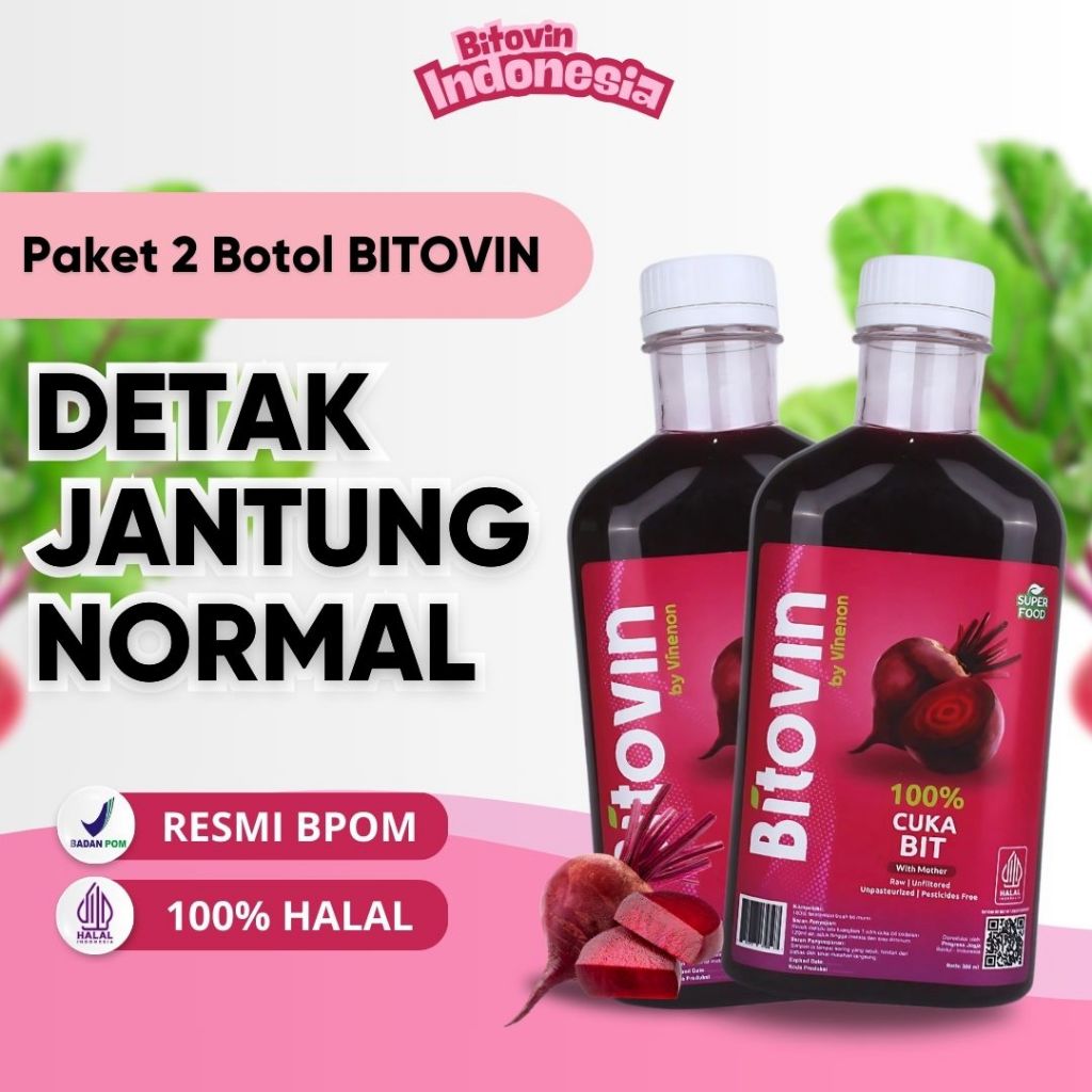 Bitovin 2 Botol - Cuka Buah Bit 100% with mother - Bantu Kesehatan Jantung & Anemia - Halal - COD