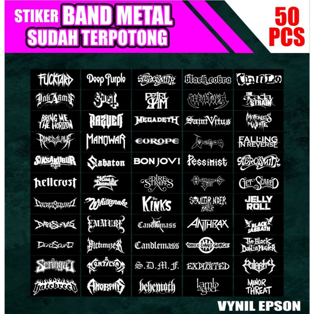 

Stiker pack 50pcs stiker band metal hitam putih sudah terpotong tinggal tempel