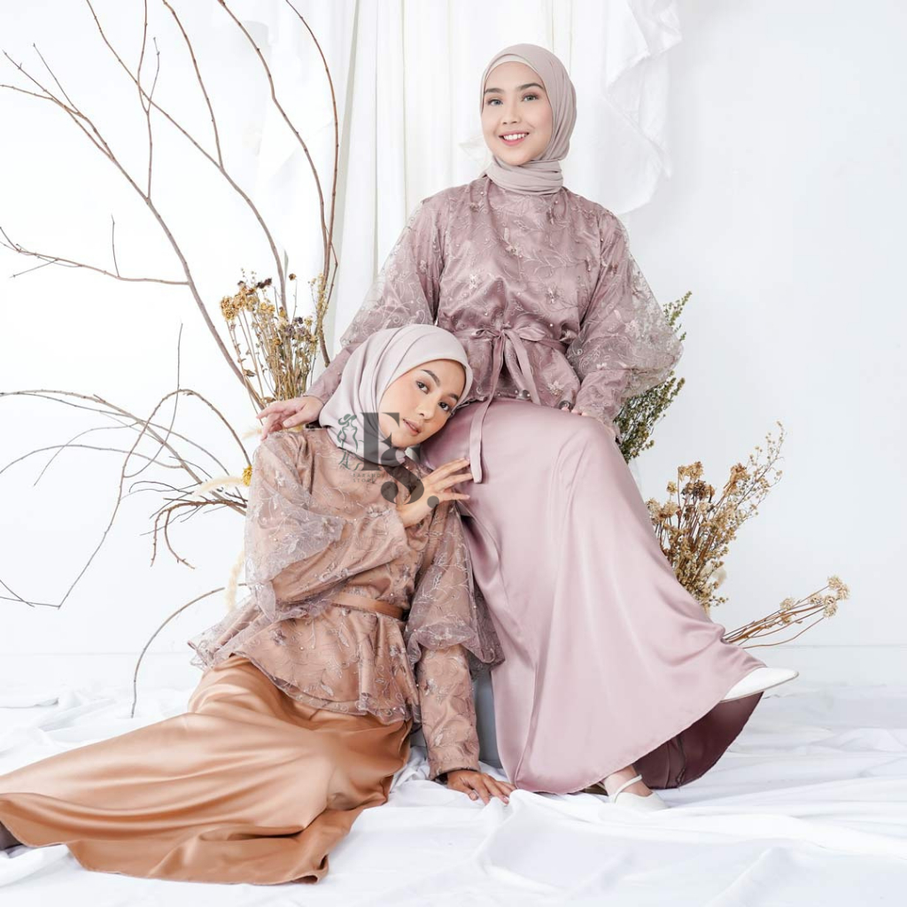 Farahdi Store - Hana Tile Bordir Puff Maxi Dress Gamis Muslim Raya Pesta Elegan
