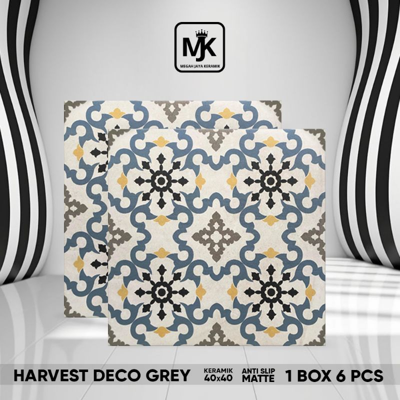 Keramik lantai Milan Harvest Deco Grey 40 x 40