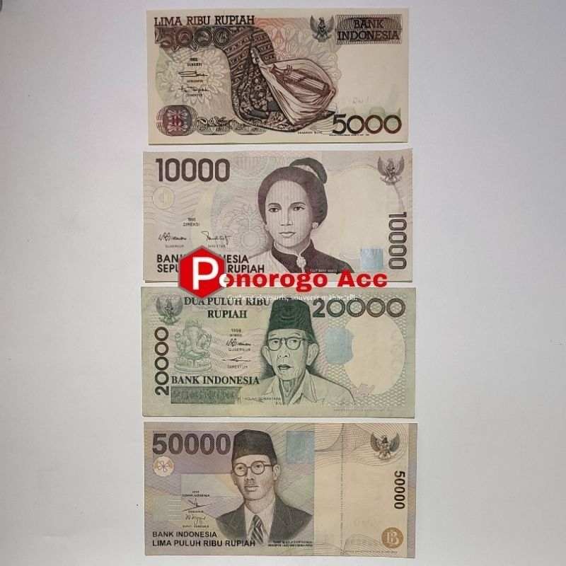 (BAGUS&GRESS) Paket uang kuno 4 lembar tahun 90an lama 5rb 10rb 20rb 50rb