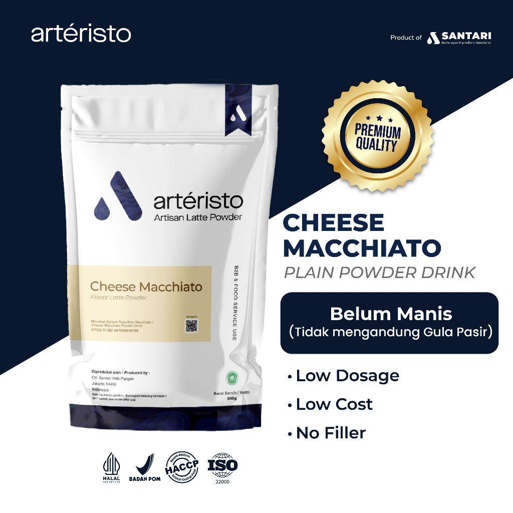

ARTERISTO CHEESE MACCHIATO PREMIUM TOPPING POWDER DRINK 500GR - TANPA GULA PASIR - Topping Minuman Kekinian