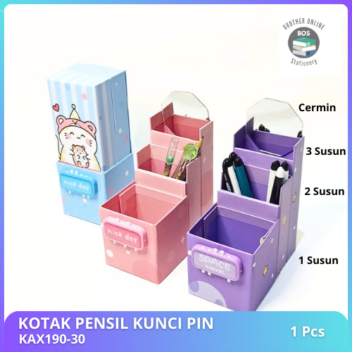 

gk BOS Kotak Pensil Karton Berdiri Tingkat + Cermin/Pencil Box/Wadah Pensil