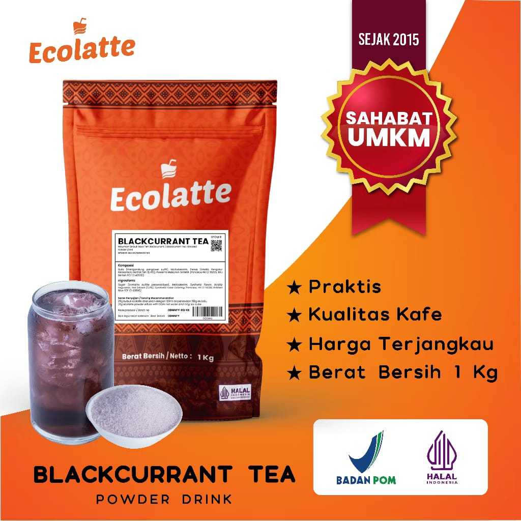 

ECOLATTE BLACKCURRANT TEA POWDER DRINK 1KG USAHA MINUMAN UMKM