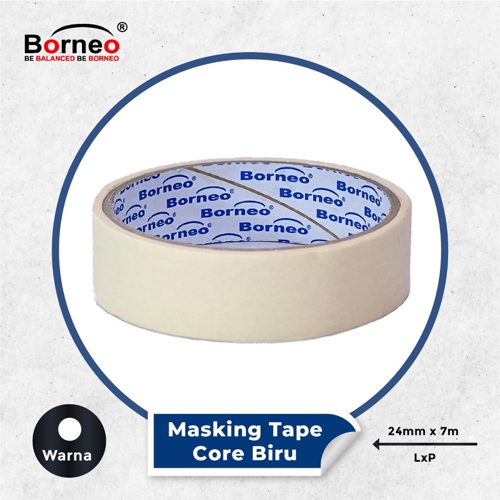 

Masking Tape Borneo 24mm x 7m / Isolasi Kertas 1 Inch / Lakban Kertas 24 mm Lem Kertas