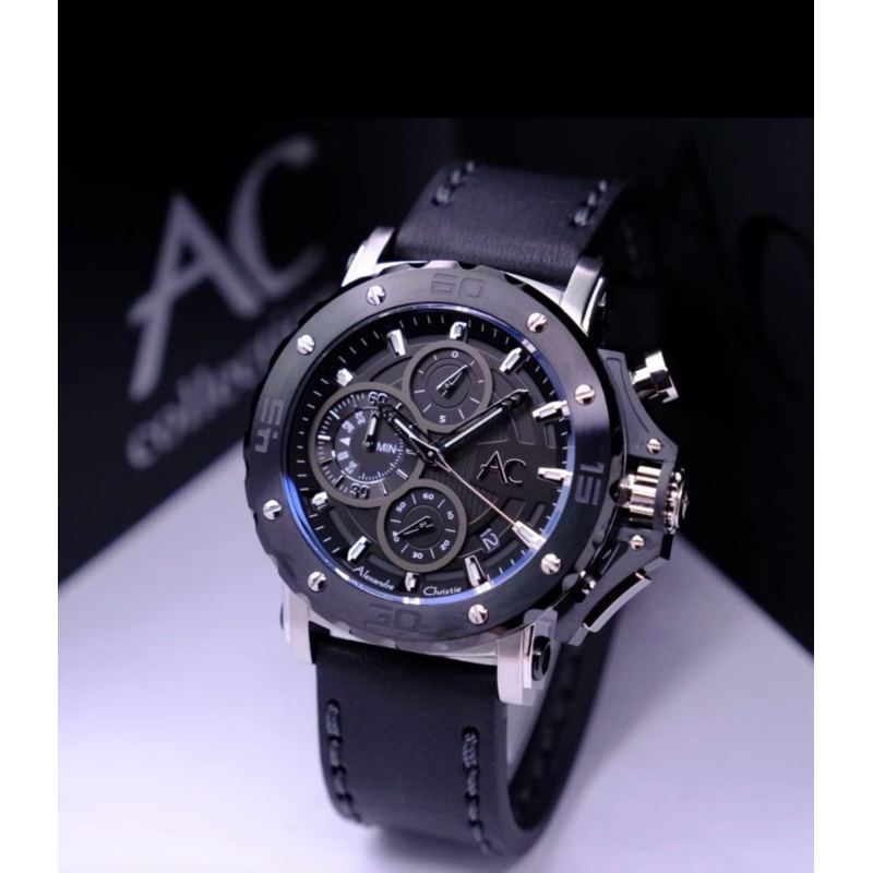 JAM TANGAN PRIA ALEXANDRE CHRISTIE AC9205 / AC 9205  KULIT ORIGINAL GARANSI RESMI 1 TAHUN SILVER BLA