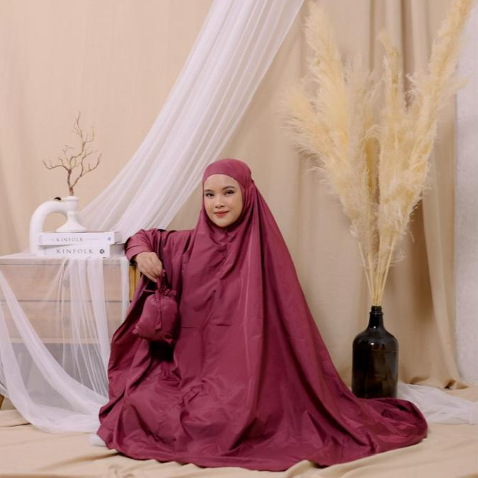 Mukena Parasut Premium / Mukena Traveling Dewasa Jumbo Murah Free Mini Pouch dan Mini Sajadah