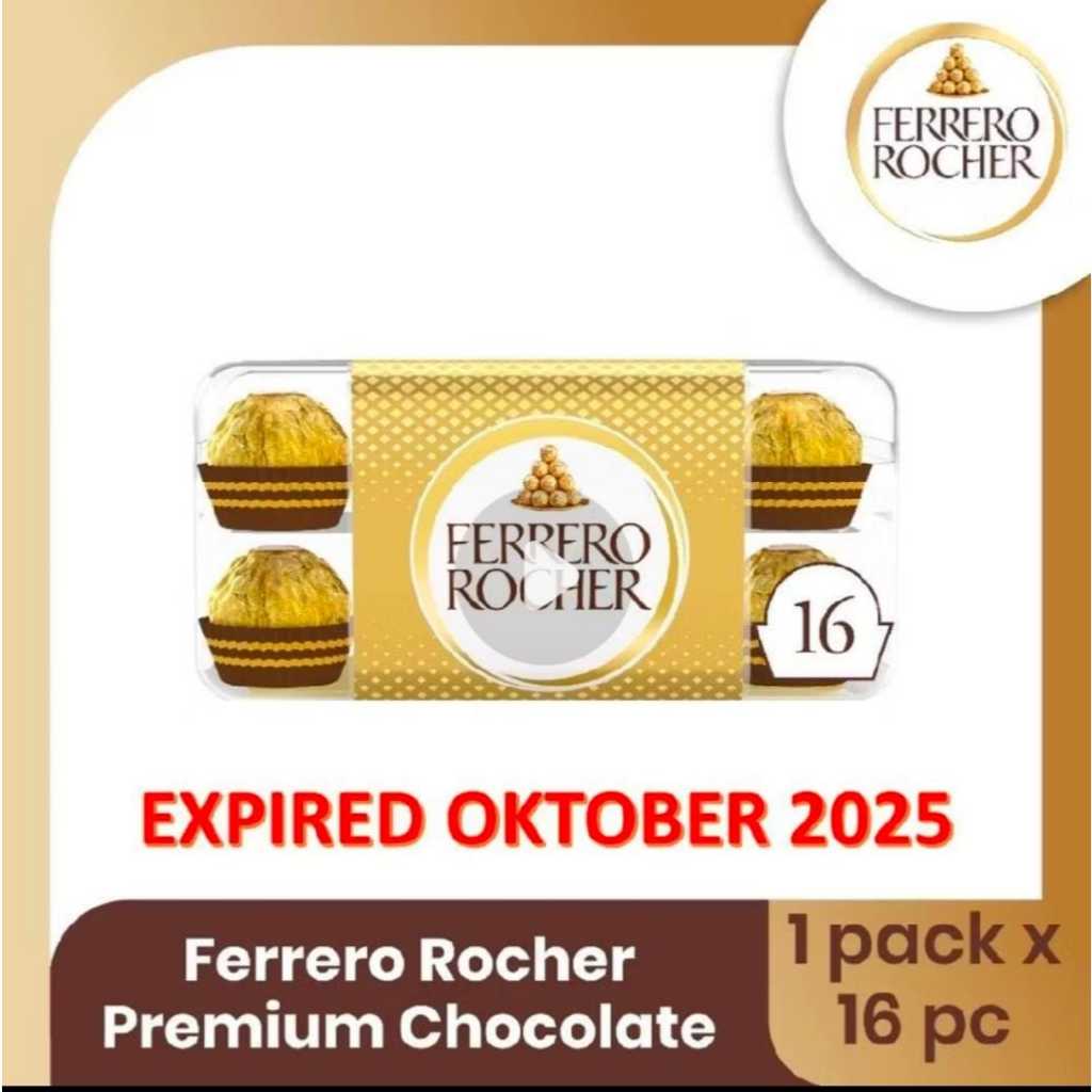 

1 Box (16pcs) Ferrero Rocher Premium Chocolate Coklat T16 EXP OKTOBER 2025 AMAN HALAL SR0125B