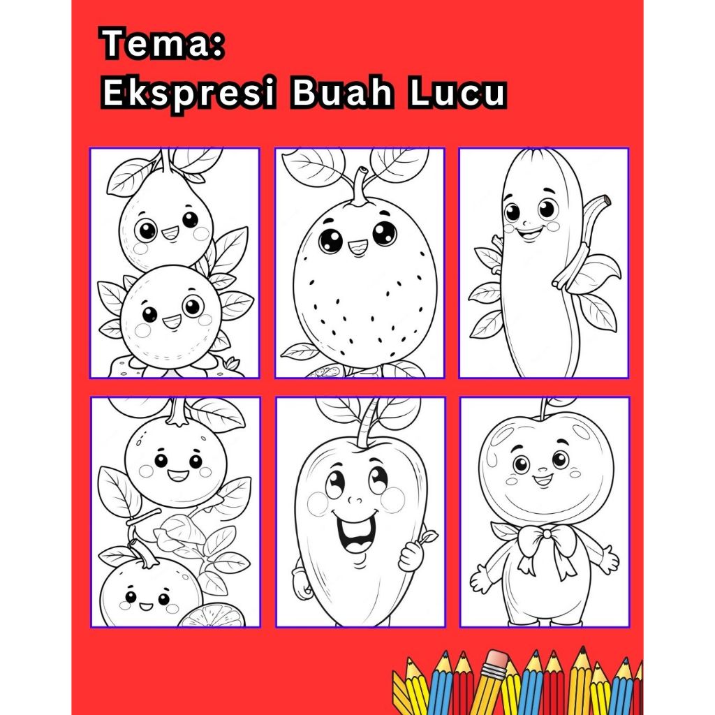 Kertas Mewarnai A5 / EKSPRESI BUAH / GAMBAR MEWARNAI  / BUKU GAMBAR MEWARNAI / Untuk Anak TK SD SMP